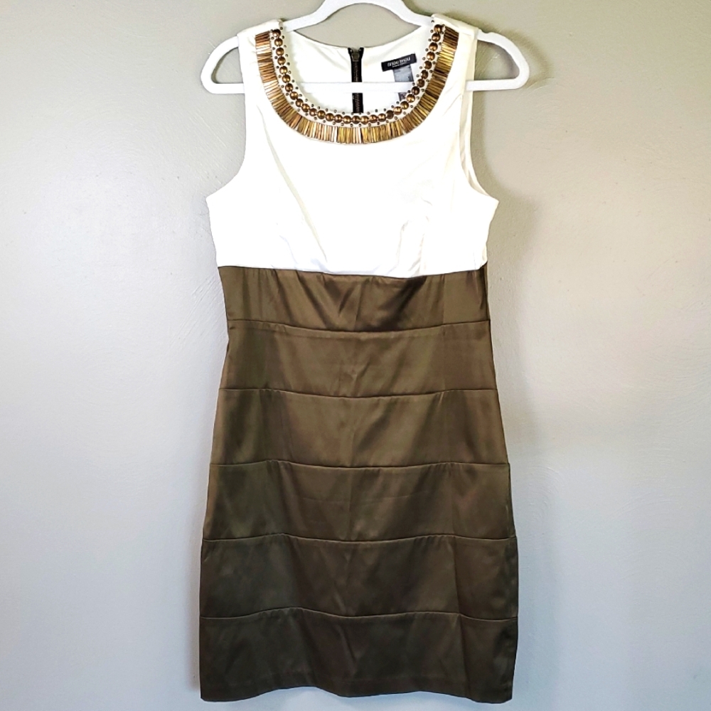 Bisou Bisou Beautiful Cream & Green Sleeveless Tank Dress. Size 10